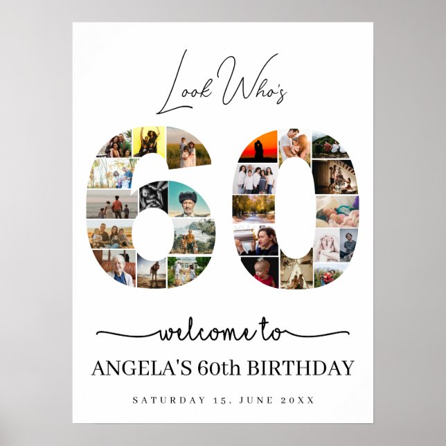Poster look who's 60 years old birthday photo collage (Devant)