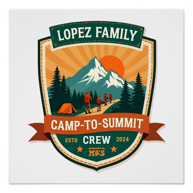Poster Lopez Family Camp-To-Summit Crew Vintage Randonnée (Devant)