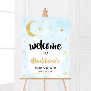 Poster L'or bleu sur le Baby shower Lune Bienvenue