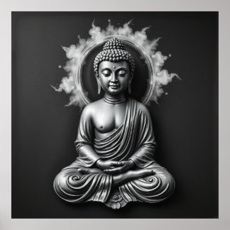 Poster Lord Buddha - Serene Charcoal Art Portrait