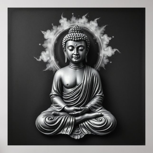 Poster Lord Buddha - Serene Charcoal Art Portrait (Devant)