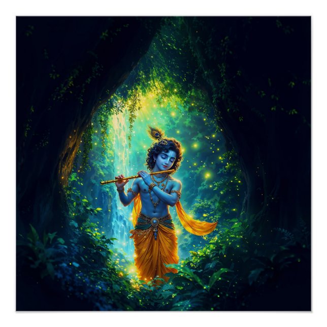Poster Lord Krishna à Vrindavan, Illustration Art (Devant)