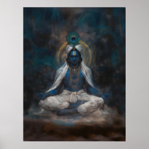 Poster Lord Krishna dans l'affiche de méditation