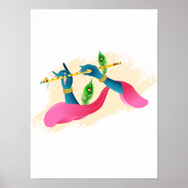 Poster lord Krishna hand playing bansuri (Front)