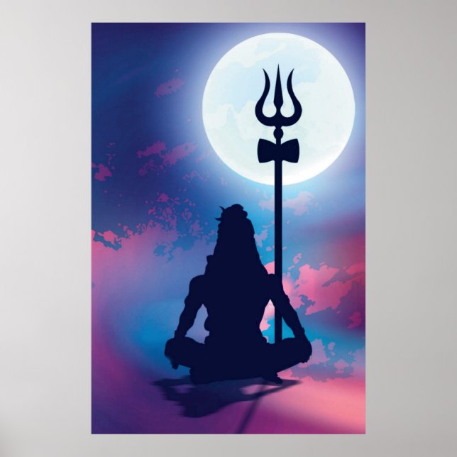 Poster Lord Shiva Méditant Mur Art (Devant)