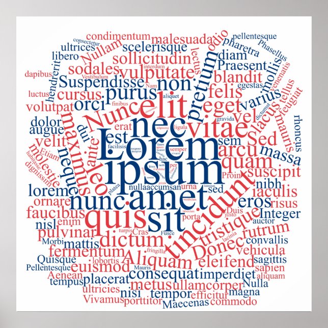Poster Lorem Ipsum Word Cloud - version bleu-rouge (Devant)