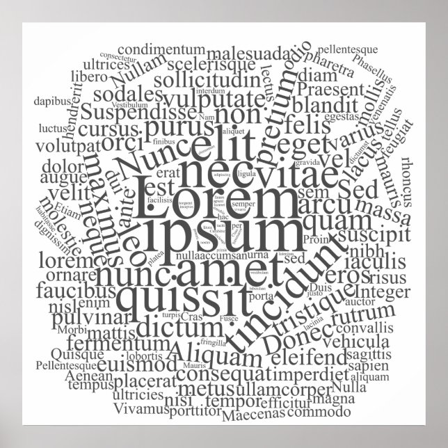 Poster Lorem Ipsum Word Cloud - version gris (Devant)