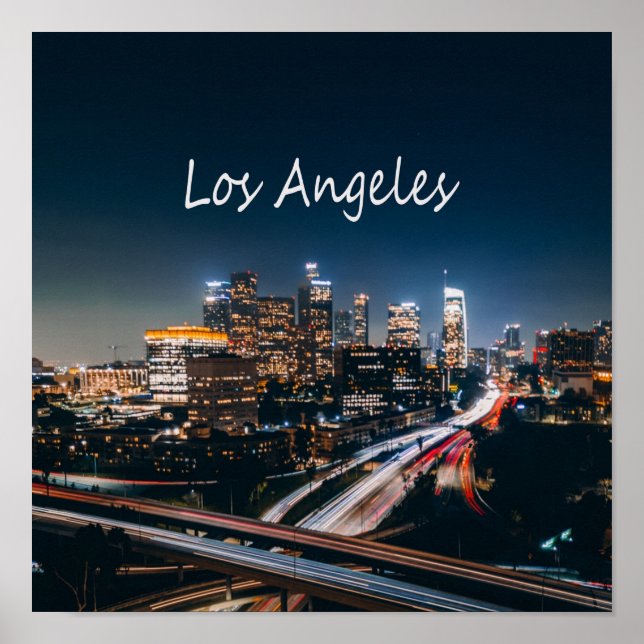 Poster Los Angeles California City Skyline la nuit (Devant)