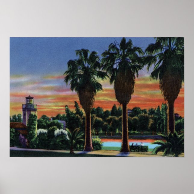 Poster Los Angeles California Sunset at Echo Park (Devant)