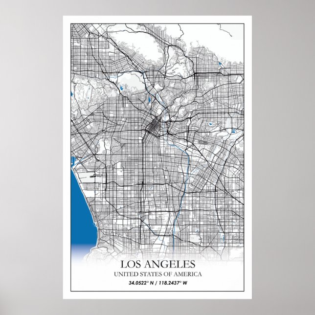 Poster Los Angeles California USA Travel City Carte (Devant)