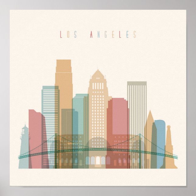 Poster Los Angeles, Californie | Ville Skyline (Devant)