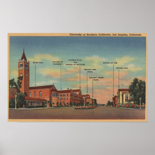 Poster Los Angeles, CAView du campus de l'U.S.C. (Devant)