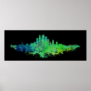 Poster Los Angeles City Skyline - Lime Green Blue