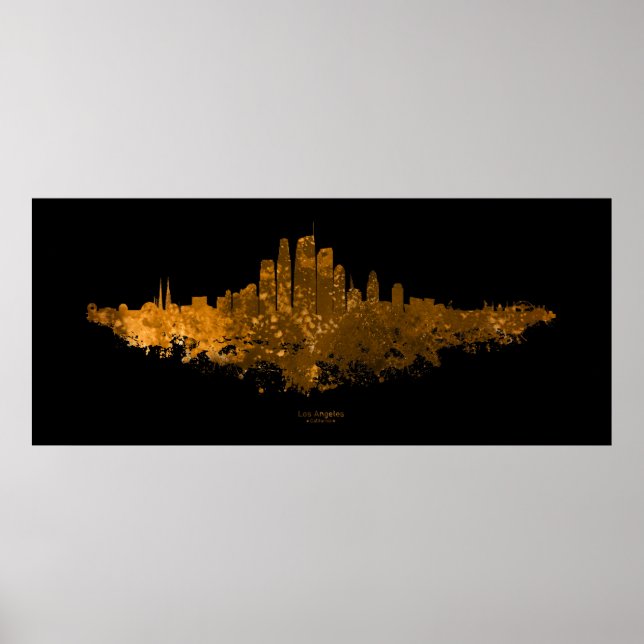 Poster Los Angeles City Skyline - Orange (Devant)