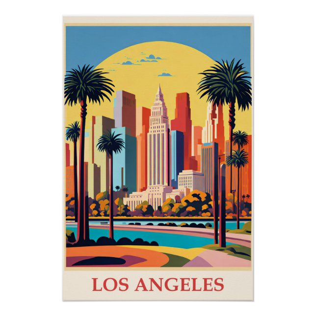 Poster Los Angeles, illustration Art Déco, (Devant)