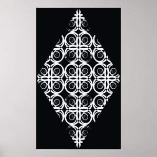 Poster losange blanc décoratif sur fond noir