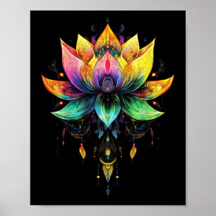Poster Lotus Fleur Arc-en-ciel Bohème Mandala Yoga Chakra
