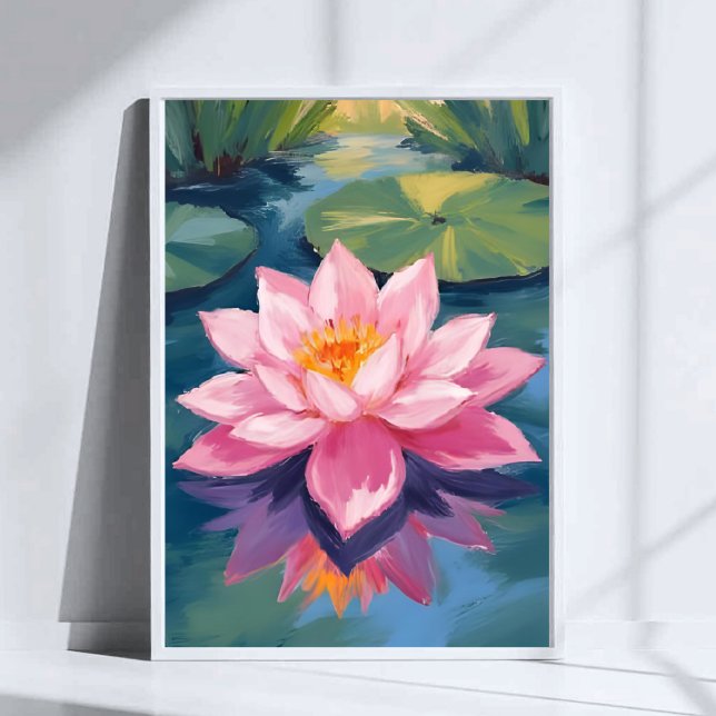 Poster Lotus Flower Pink Water Lily Watercolor Pond (Créateur téléchargé)