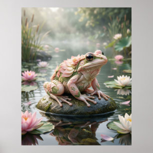 Poster Lotus Grenouille Étang Zen