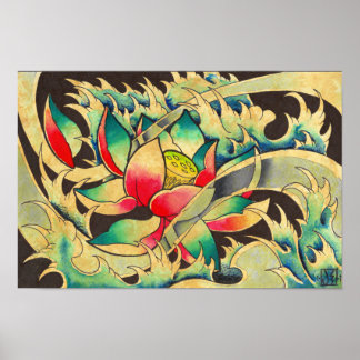 Poster Lotus japonais dans l'aquarelle