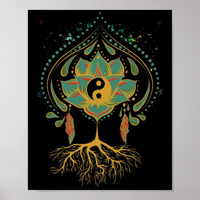 Poster Lotus Mandala Yin Yang Géométrie Sacrée Spirituel (Devant)