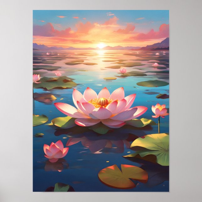 Poster Lotus Serenity au coucher du soleil (Devant)