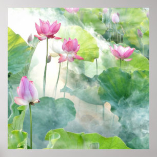 Poster Lotus Summer, vivace aquatique rose pastel