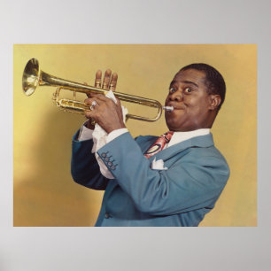 Poster Louis Armstrong - Portrait de Jazz couleur
