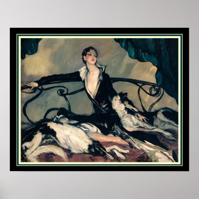 Poster Louis Icart "Girl With Greyhounds" 16 x 20 (Devant)