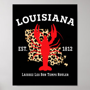 Poster Louisiana Est. 1812 Crawfish Leopard New Orleans M
