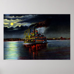 Poster Louisville Kentucky Moonlight on the Ohio