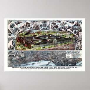 Poster Louisville, KY Carte panoramique - 1883