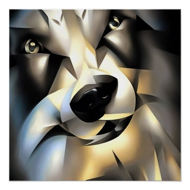 Poster Loup À L'Art Géométrique (Devant)