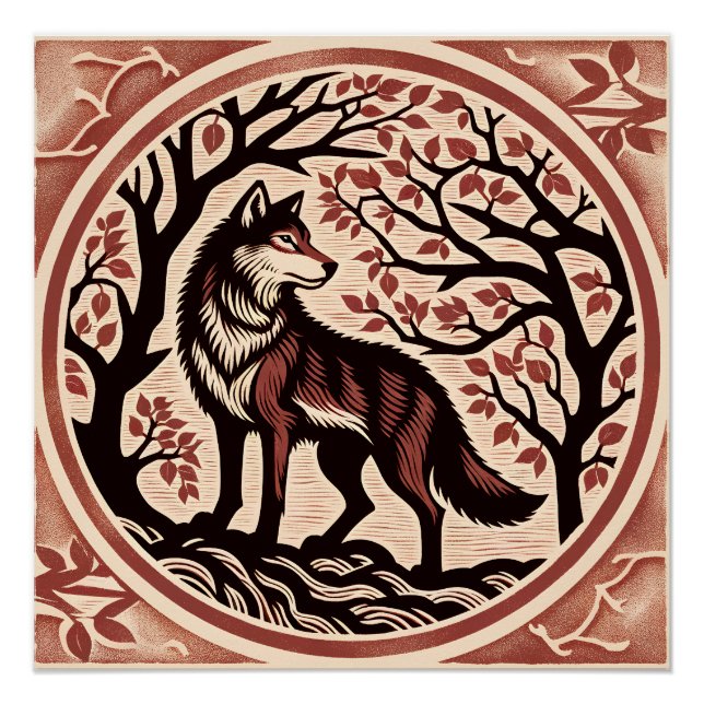 Poster Loup amoureux art nature amour Loups (Devant)