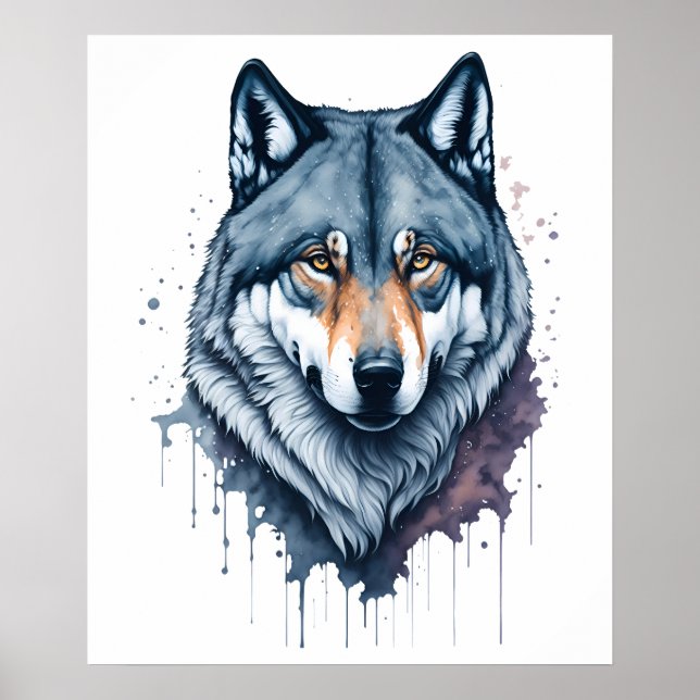 Poster Loup aquarelle (Devant)