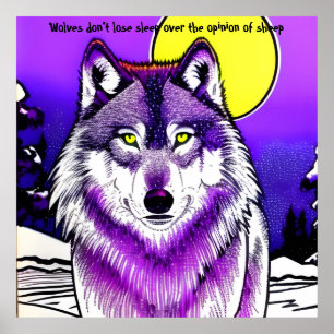 Poster Loup au clair de lune. Citation Aristote. Modifiab
