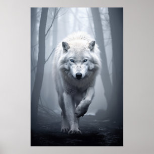 Poster Loup blanc dans la forêt de Foggy