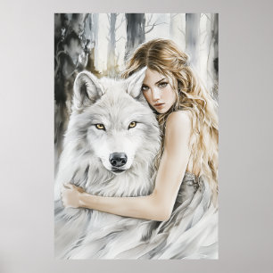 Poster Loup blanc et fille