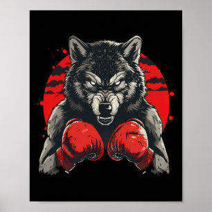 Poster Loup boxeur avec gants de boxe kickboxing boxe drô