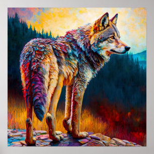 Poster Loup coloré peinture Abstraite Cabine Art