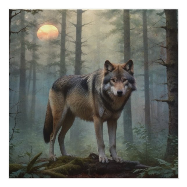 Poster Loup dans la forêt (Devant)