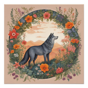 Poster Loup de Cottagecore