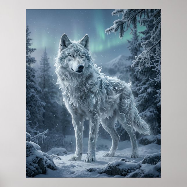 Poster Loup de Glace Frigides Étendues Boréales Sauvages (Devant)