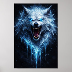 Poster Loup de glace lumineux bête grognante