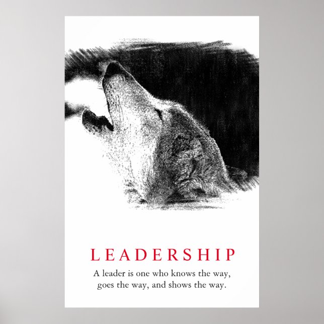 Poster Loup de leadership inspiré noir blanc (Devant)