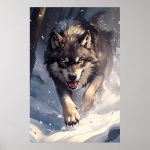 Poster Loup en hiver
