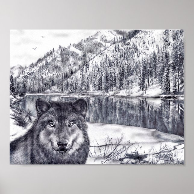 Poster Loup et lac (Devant)