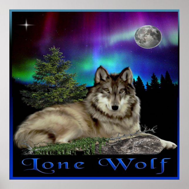 Poster loup et lune (Devant)