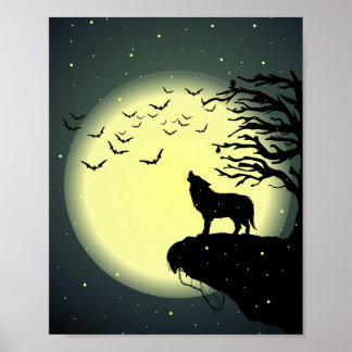 Poster loup et lune
