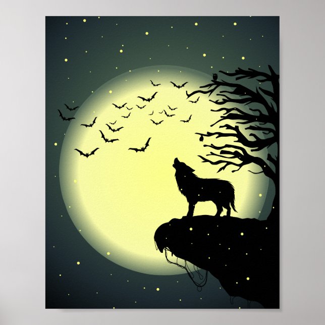 Poster loup et lune (Devant)